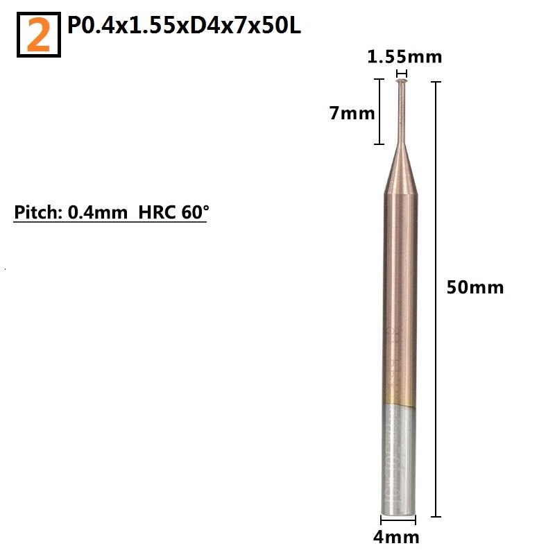 1pc Single Thread Milling Cutter P0.25-0.8 TiCN Coated CNC Router Bit 4mm Shank Thread Mill Carbide End Mill: P0.4x1.55xD4x7x50L