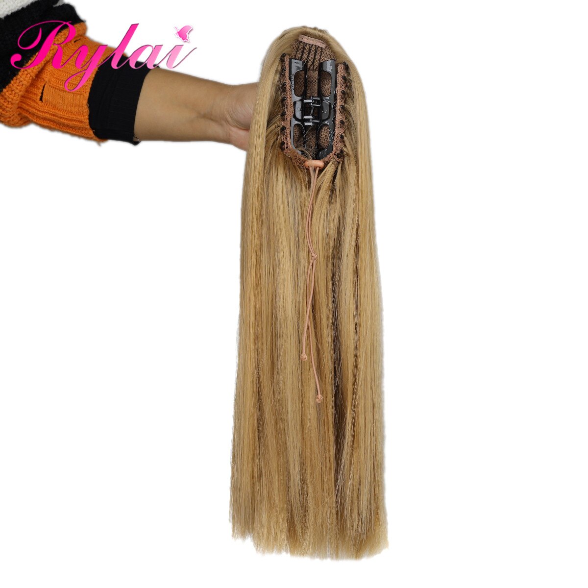 Straight Ponytail Hair Extensions Claw Clip Synthetic Pony Tail Extensions 18 Inches For Women Beautyhair By RYLAI