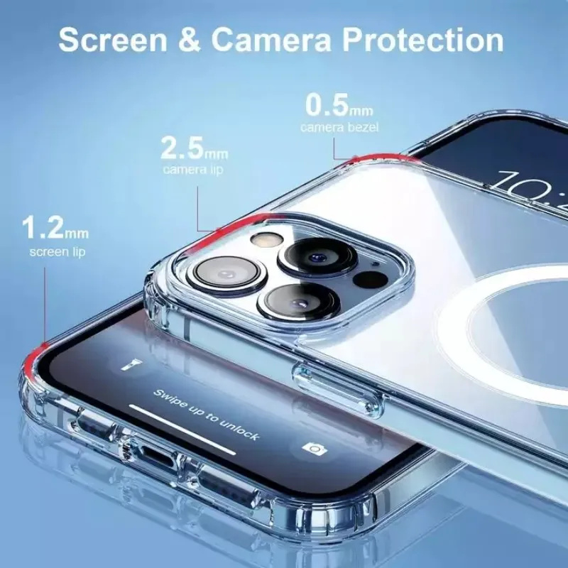 Wireless Magnetic Cover for Apple Magsafe Case Iphone 11 12 13 15 16 Plus 14 Pro Max 13 Mini Clear Acrylic Cases