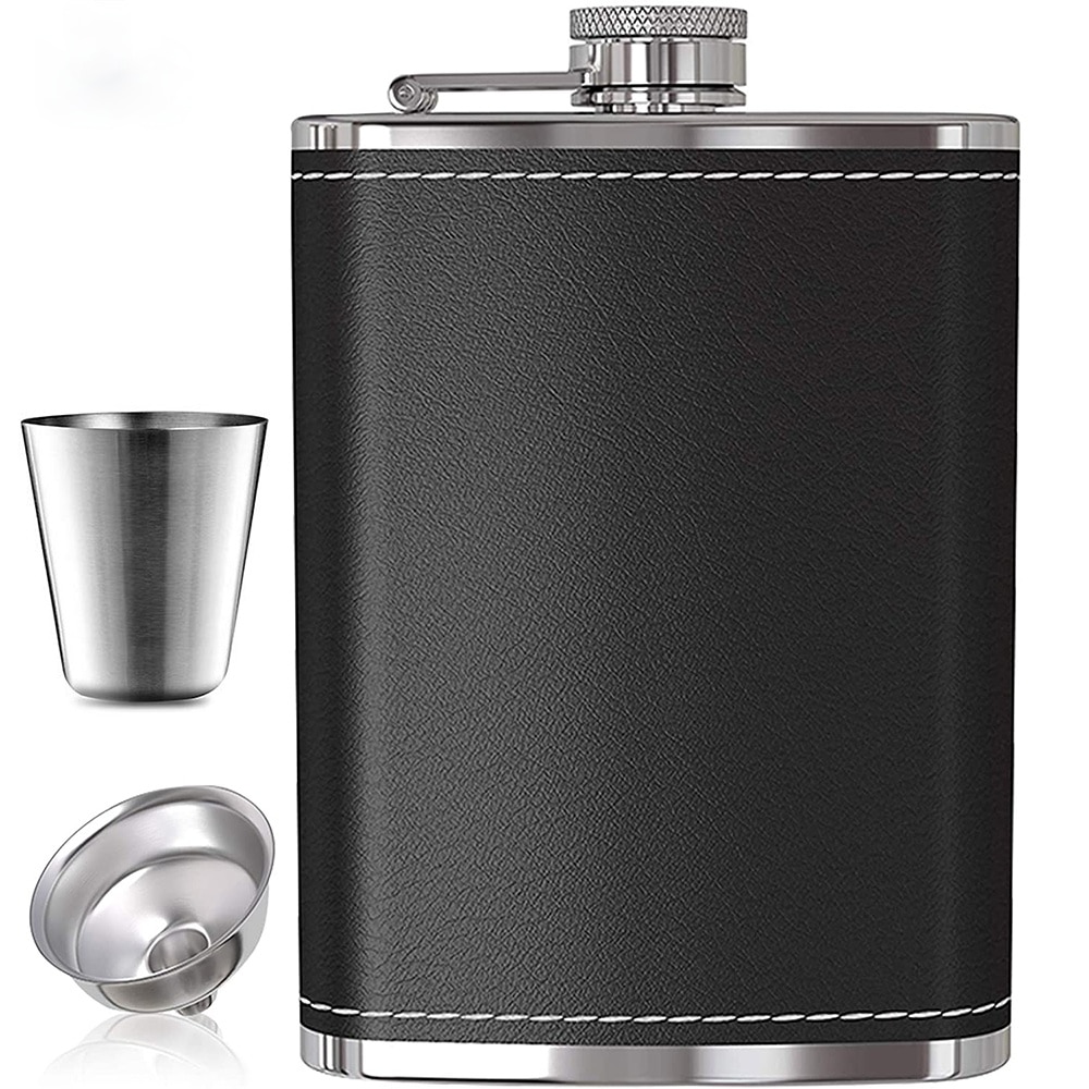 7oz 8oz bærbar hoftekolbe i rustfritt stål flagon whisky vingryte lærdeksel flaske trakt reise tur drinkware vinkopp