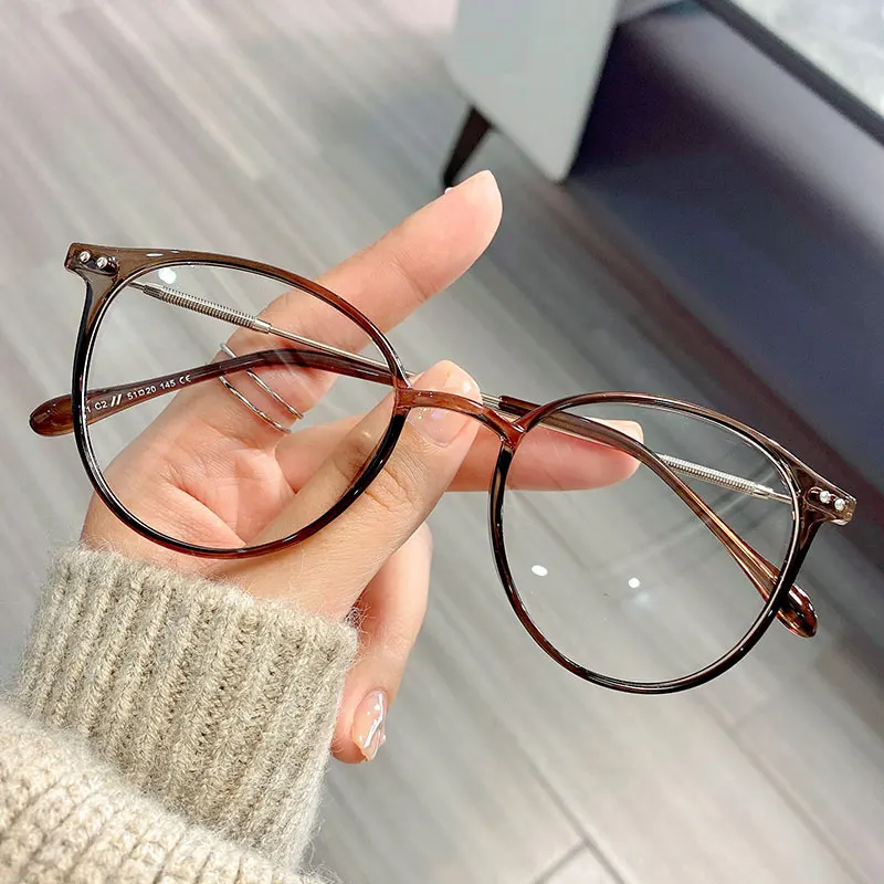 Vintage Computer Glasses Frame Women Men Anti Blue Light Round Eyewear Blocking Glasses Round Optical Spectacle Eyeglass: Brown