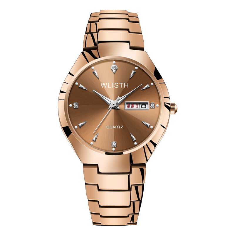 Lover Horloges Paar Horloge Goud Heren Staal Quartz Dubbele Kalender Lichtgevende Waterdichte Mode Horloge Cadeau Voor Meisje: Men 7