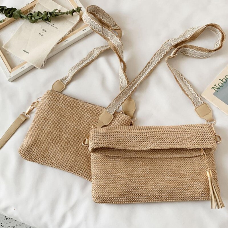 Bolso bandolera tejido de paja para mujer, bolso bandolera de playa para verano, bolso de mujer duradero tejido de paja para playa, novedad