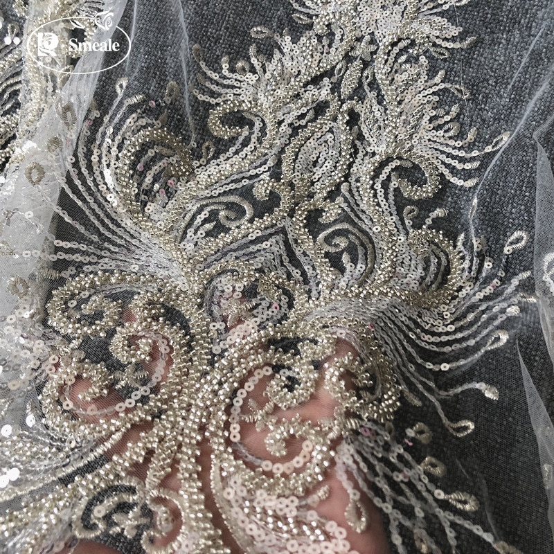 3 diseños de apliques de cuello de lentejuelas con bordado de plata, accesorios de flores para vestido de boda y Noche RS2888