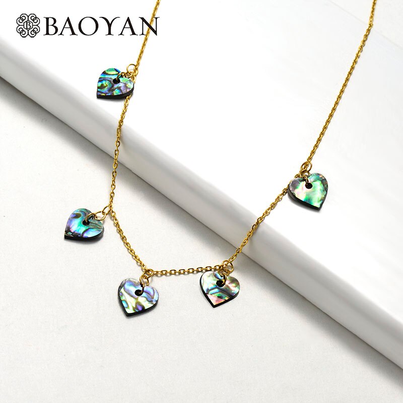 Baoyan Eenvoudige Rvs Ketting Slice Coin Abalone Shell Kettingen Unieke Gold Plating Lange Ketting Kettingen Vrouwen