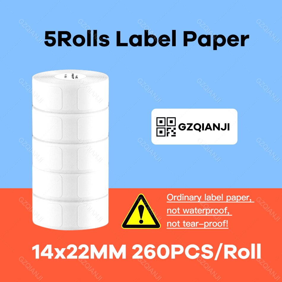 Niimbot-rollo de etiquetas adhesivas D110 D11, papel térmico directo, adhesivo fuerte, impresión transparente para impresora térmica de bolsillo: 5Rolls14x22mm