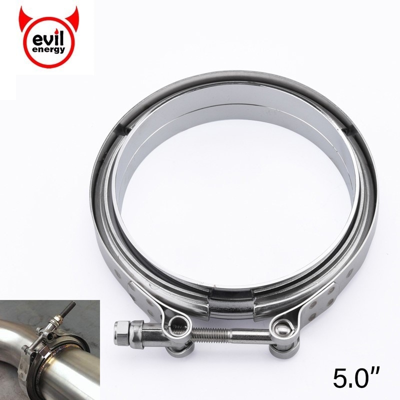 evil energy 5Inch 127mm V-Band Clamp Kit Male Female Flange Quick Release V Band Clamp For Turbo Exhaust Pipes Exhaust Clamp