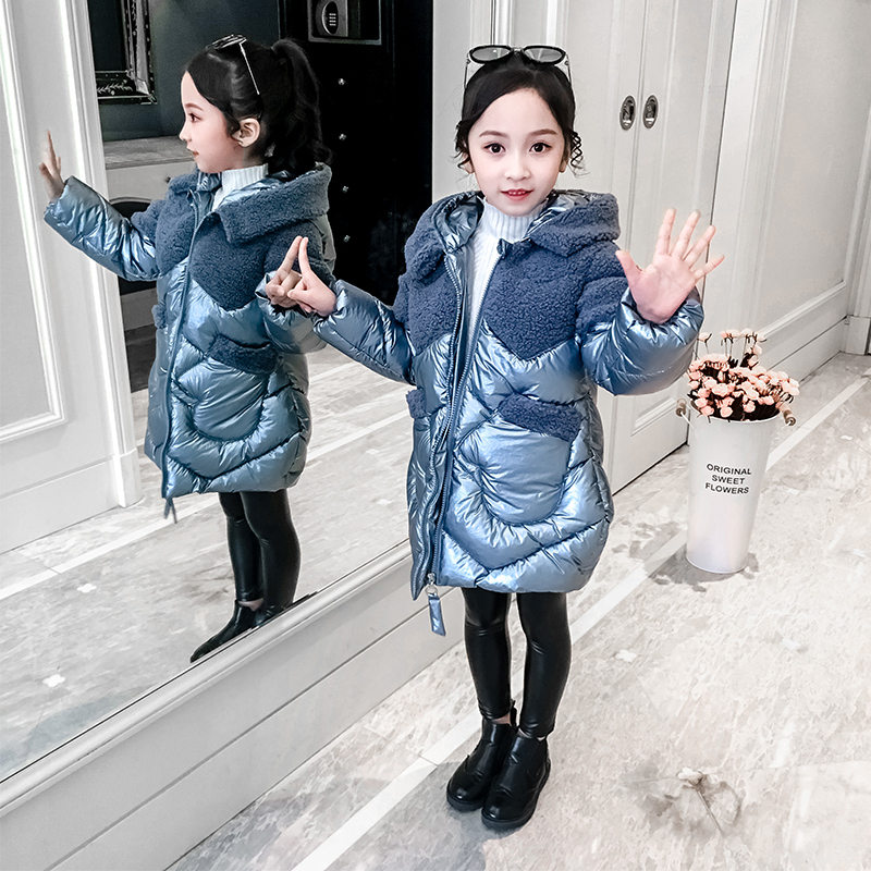 Thick Warm Girls Winter Kids Metallic Quilted Jackets Waterproof Parka For Girls Shiny Metallic Pink Outerwear Coat