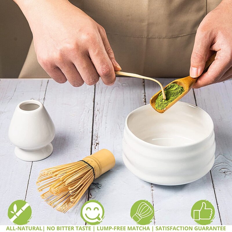 Set da tè giapponese Matcha-frusta Matcha, paletta tradizionale in bambù (Chashaku) e cucchiaino da tè, porta frusta in ceramica