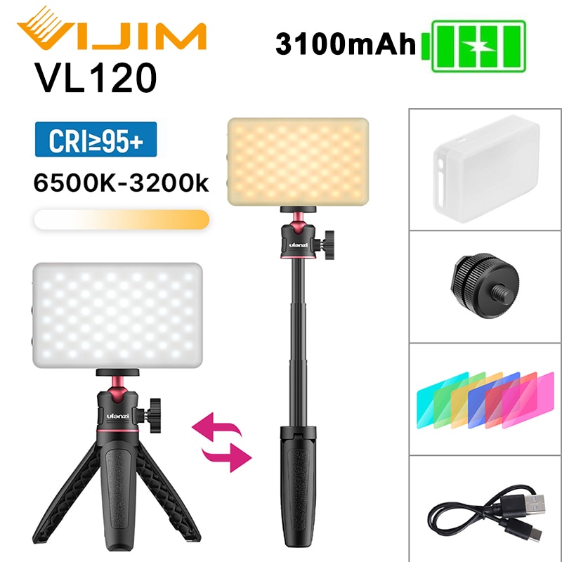 Vijim VL120 Rgb Led Video Licht Op Camera Fotografie Verlichting Vlog Vullen Light Panel Voor Smartphone Dslr Slr Lamp Met koude Schoen