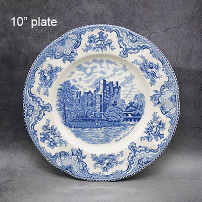 The Blue Britain Castles Dinner Set European Style Dinner Ware Ceramic Breakfast Plate Beef Dishes Dessert Dish Soup Bowl: 10 inch plate