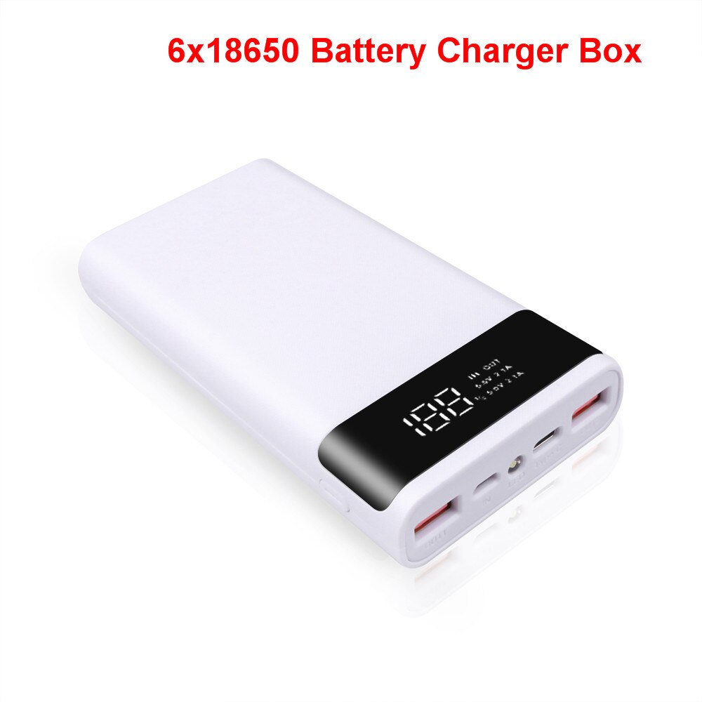 5V 2A 6x18650 Power Bank Battery Box Mobile Phone Charger DIY Shell Case 4x18650 For iphone6 Plus S6 xiaomi 20000mAh: 6x18650 White