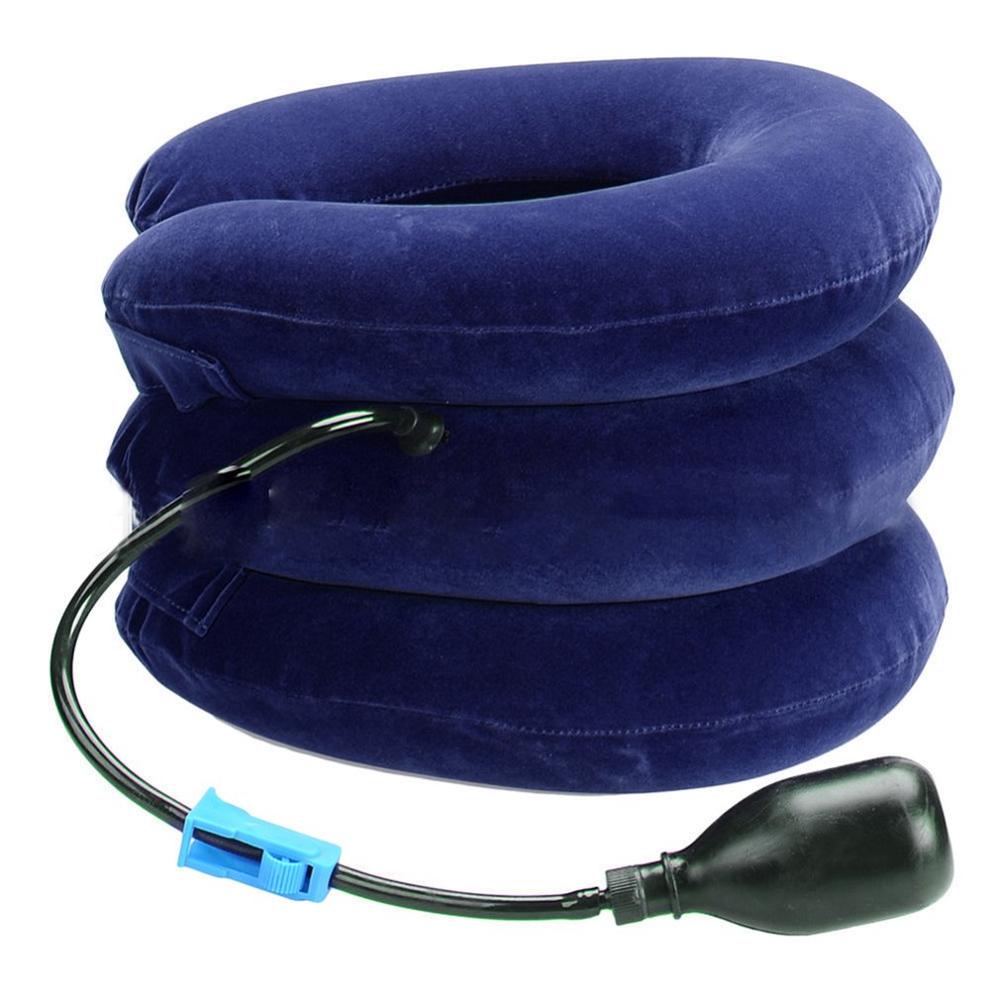 Cervikal trækapparat oppustelig fløjl nakkebeskytter justerbar nakke massage bøjle støtte hoved ryg skulder nakke massager: Blå