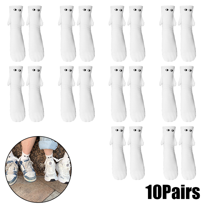 Calcetines magnéticos con manos mujeres hombres negro blanco divertido lindo ojos de dibujos animados pareja calcetines de tubo medio para: Gris
