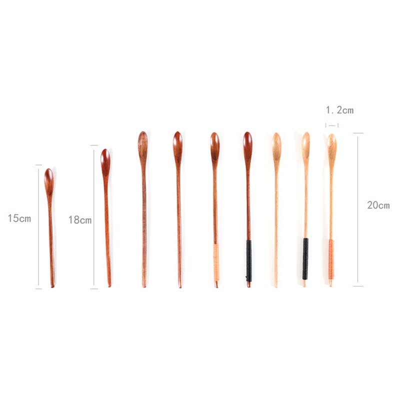 Natural Wooden Spoon With Long Thin Handle Stirring Rod Mixing Spoons Dessert Coffee Tea Honey Supplies Kitchen Tools Tableware