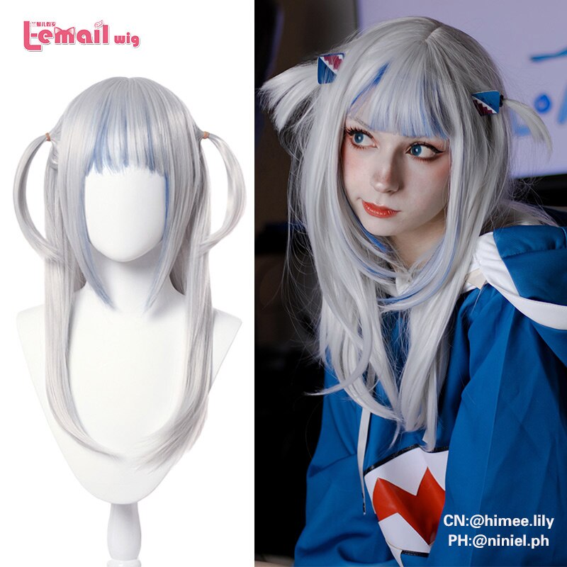 L-Mail Pruik Hololive Gawr Gura Cosplay Pruik Hololive Cosplay Gawr Gura Pruik Vtuber Shark Synthetisch Haar Hittebestendige