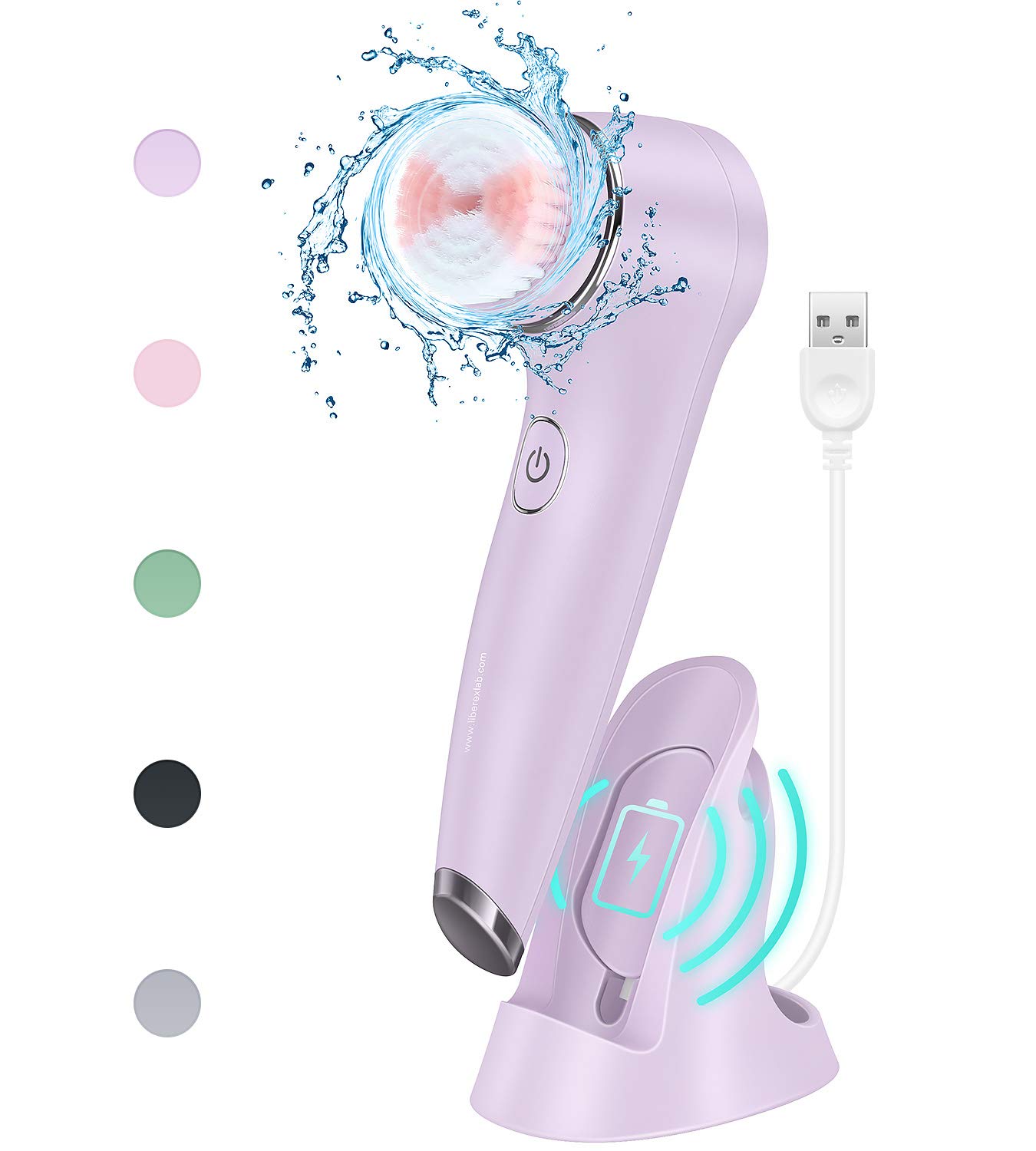Liberex eléctrico giro cepillo de limpieza Facial IPX7 cepillo Facial a prueba de agua profunda eliminar espinillas acné cara limpia cuidado de la piel: Lavender