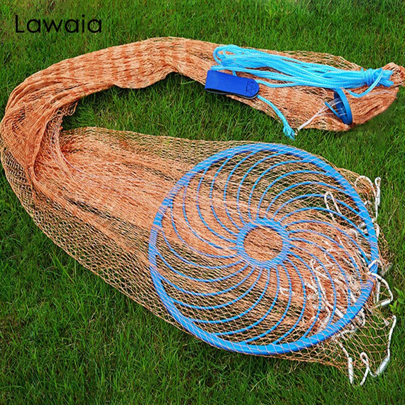 Lawaia Cast Network With Steel Pendant Braided line Hand Throw Fishing Net with Big Plastic Blue Ring Network Tackle for Fishing