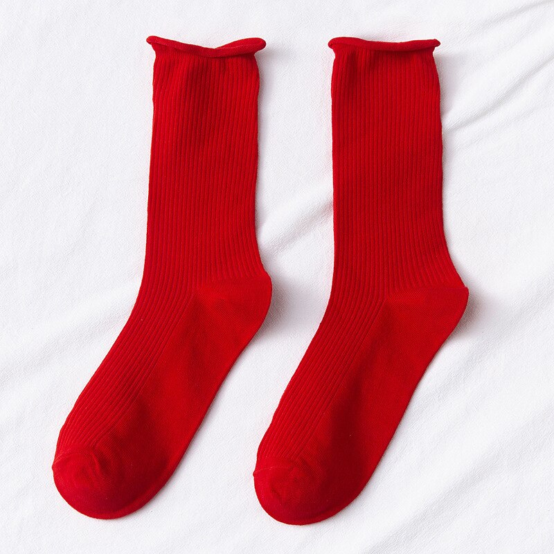 Chaussettes fluorescentes colorées pour femmes, amples, couleur d&#39;hiver, chaudes, confortables, tricotées, chaussettes longues en coton, confortables à rayures: Rouge