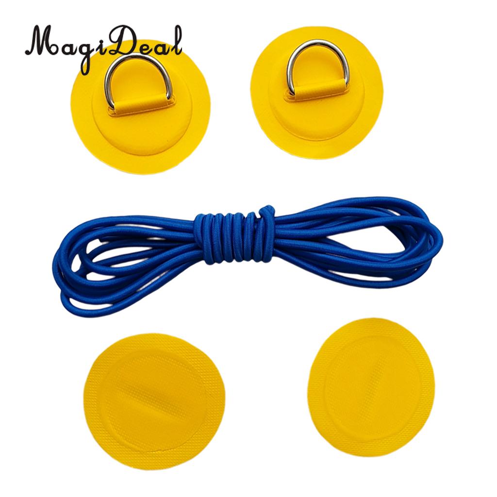 4 stk pvc oppblåsbar båt stå opp paddleboard rustfritt stål d -ring rund patch pad & elastisk sjokkledning - forskjellige farger: Gul