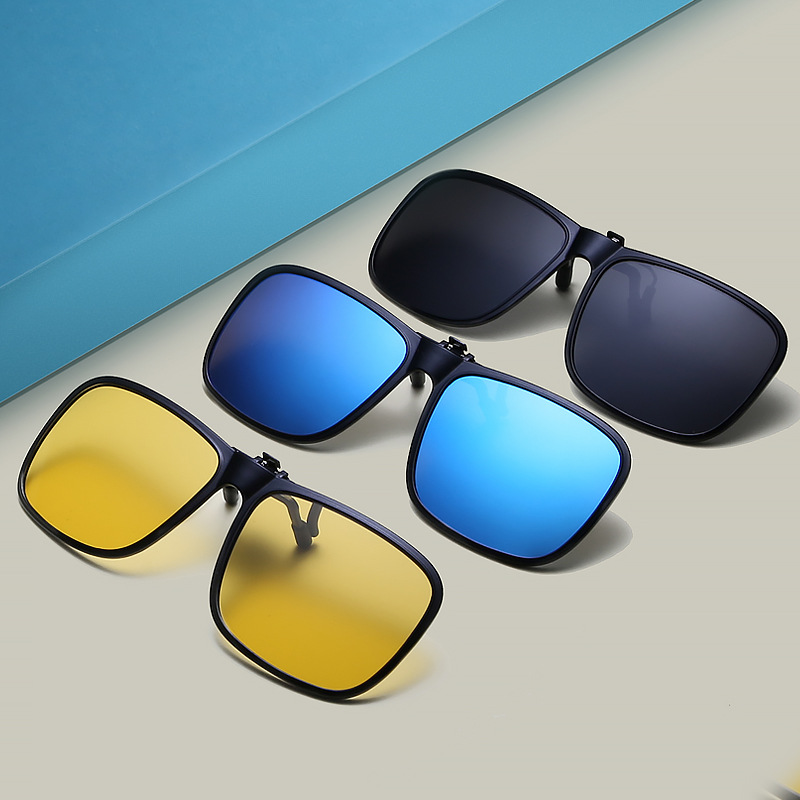 Polarized Clip Sunglasses Square Myopia Glasses Clip Driving Fishing Outdoor Cycling Night Vision Clip-on Goggles Eyeglasses