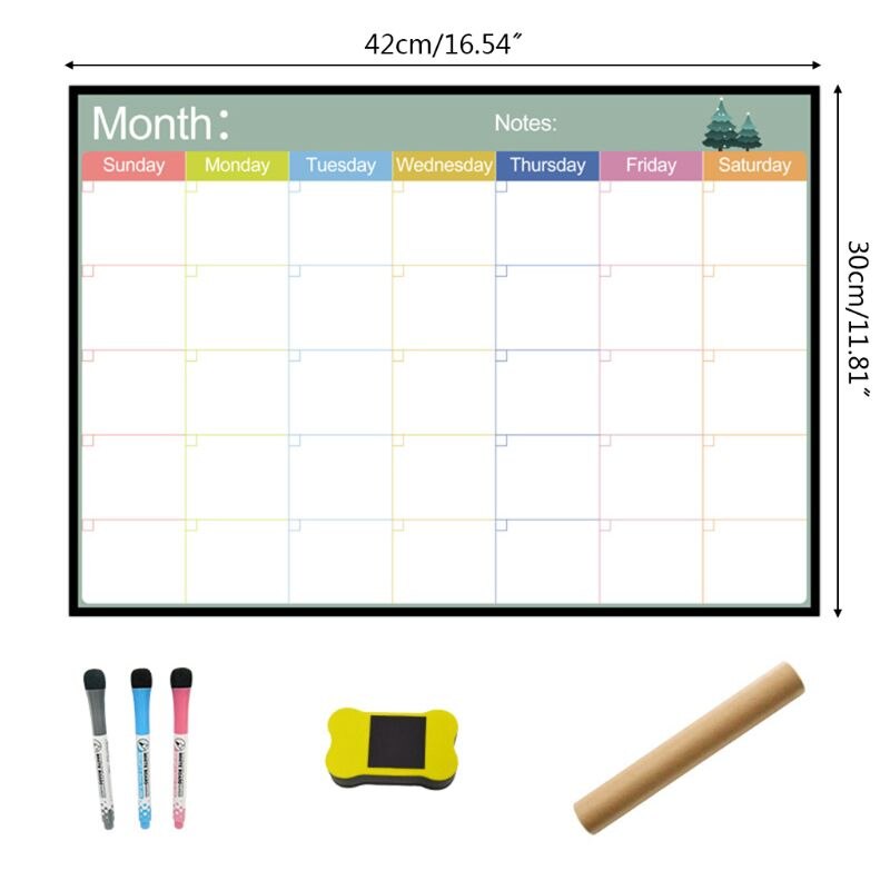 A3 Magnetische Maandelijkse Planner Whiteboard Magneet Flexibele Wekelijkse Bericht Tekening Koelkast Bulletin