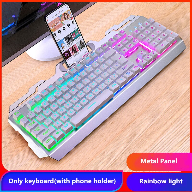 Metall Gamer Tastatur mit telefon halter Gaming 104 Schlüssel Mechanische Gefühl RGB Wired für PC Laptop Computer Büro