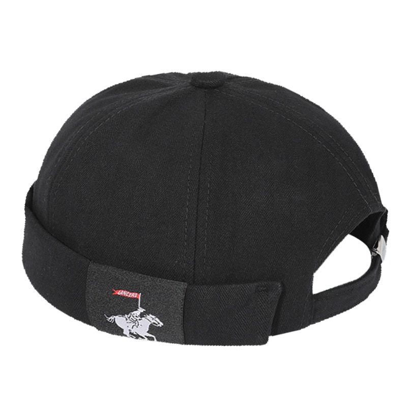 2022 Lente Zomer Mannen Sailor Hoed Beanie Solid Kleur Pier Hoed Mannen Mode Meloen Lederen Hoed Straat Hip hop Hoed Wrap Hoofd Hoed: Black-horse