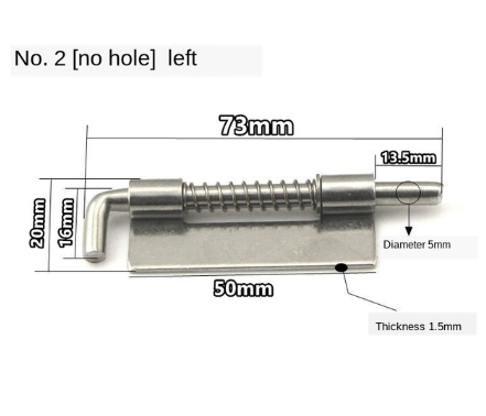 304 Stainless Steel loaded Hinge bisagras Security Spring bolt Barrel Latch for Industrial Welding Distribution Cabinet Hardware: 2-NO hole-R