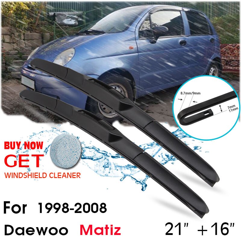 Car Wiper Blade Front Window Windshield Rubber Silicon Refill Wipers For Daewoo Matiz 1998 LHD/RHD 21&quot;+16&quot; Car Accessories