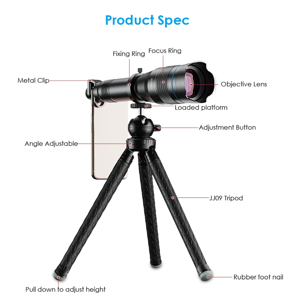 APEXEL 28x/36x/60x HD Telephoto Zoom Smartphone Monocular Telescope Camping Phone Telephoto Lens for Xiaomi/Samsung/Android