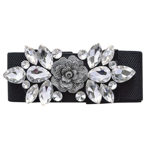 Bryllupsfest kvinner floral spenne rhinestone elastisk bredt clinch belte: Hvit