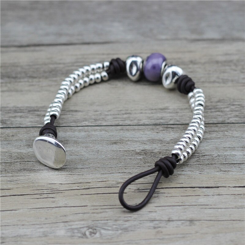 Anslow-Bracelet en cuir, bijoux faits à la main, verre à faire soi-même perles, accessoire pour les Couples, de saint-valentin LOW0812LB: Purple