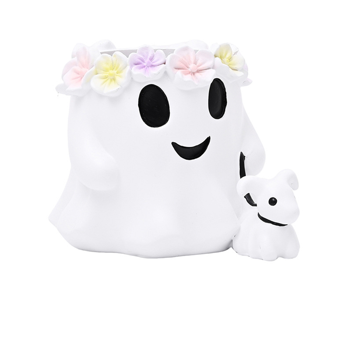 Schattige halloween-spookbloempot - griezelige decoratie van hars voor op je bureau of plank, gotische tuindecoratie: Lichtgrijs