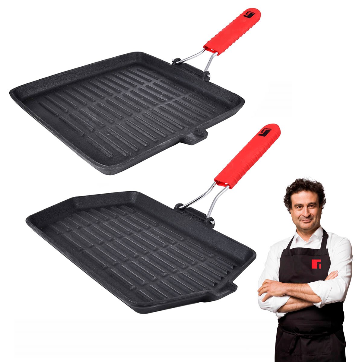 Plancha de cocina BBQ de Bergner, hierro fundido, resistente, duradera, antiadherente, , mango plegable, practica, versatil, todo tipo de cocina, plancha grill, plancha cocina