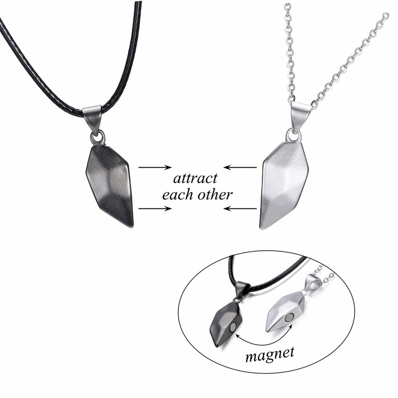 2Pcs Heart Magnetic Couple Necklace for Women Heart Faceted Magnet Pendant Necklace Distance Wishing Stone Valentine&#39;s Day