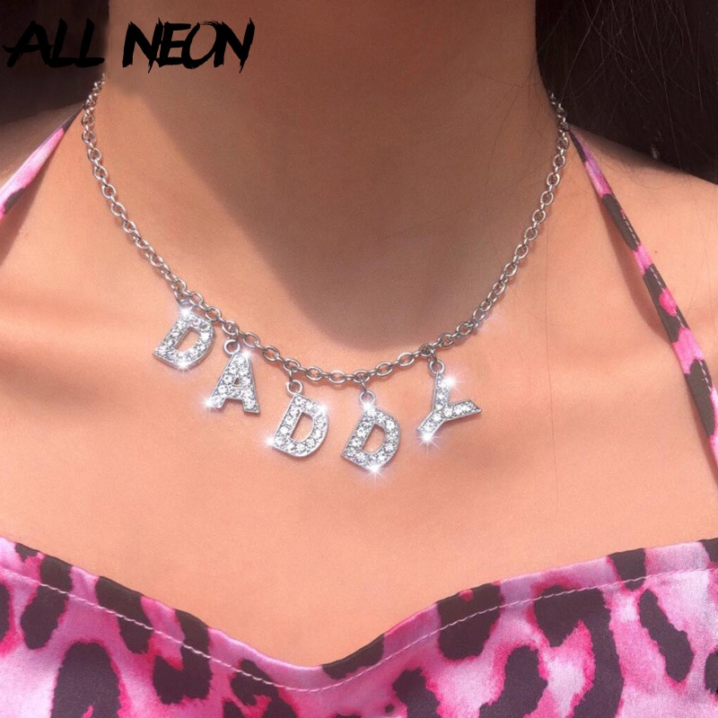 frauen knapp Halskette Kette mit Strass Anhänger Streetwear Edelstahl Halskette frau Zubehör Schmuck