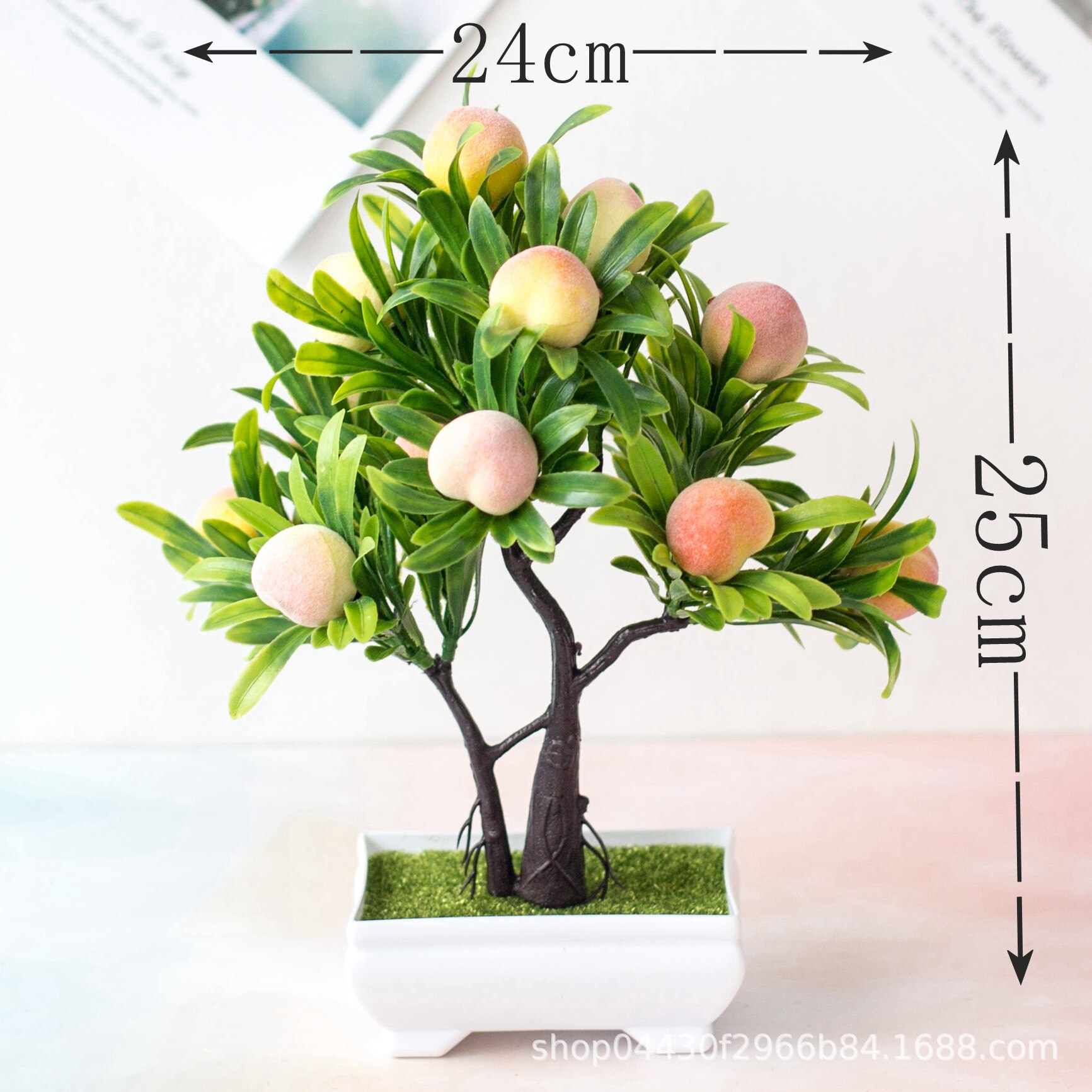 Kunstige planter bonsai simulering plast appelsin frugttræ potteplante potte ornamenter til hjemmet have hotel fest indretning: 16 hoved fersken