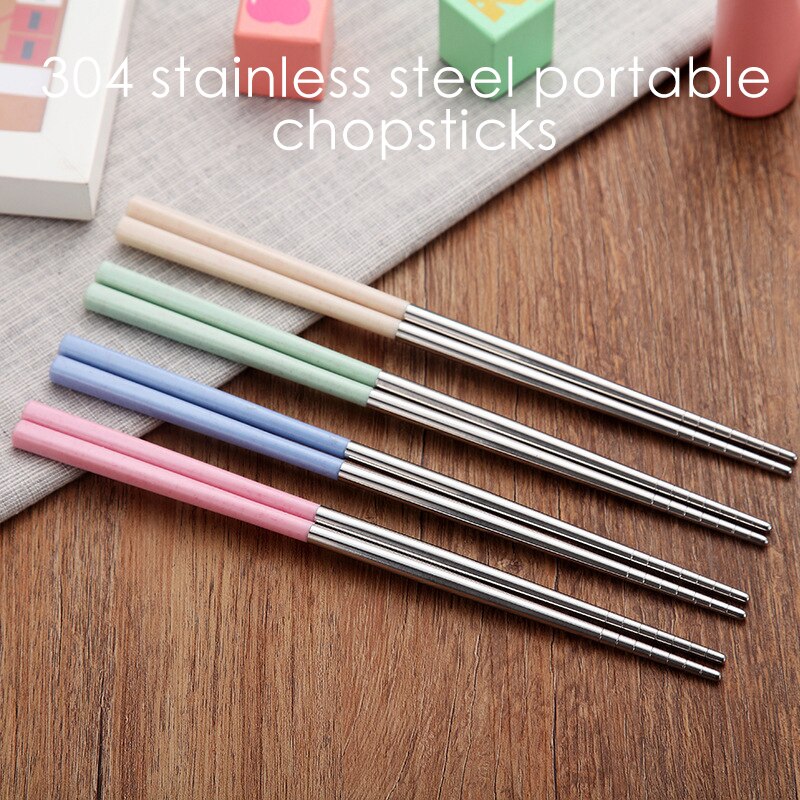 1 Paar Chinese Metalen Eetstokjes 304 Roestvrij Staal Eetstokjes Draagbare Reizen Chop Stick Herbruikbare Voedsel Sticks Voor Sushi Hashi #1