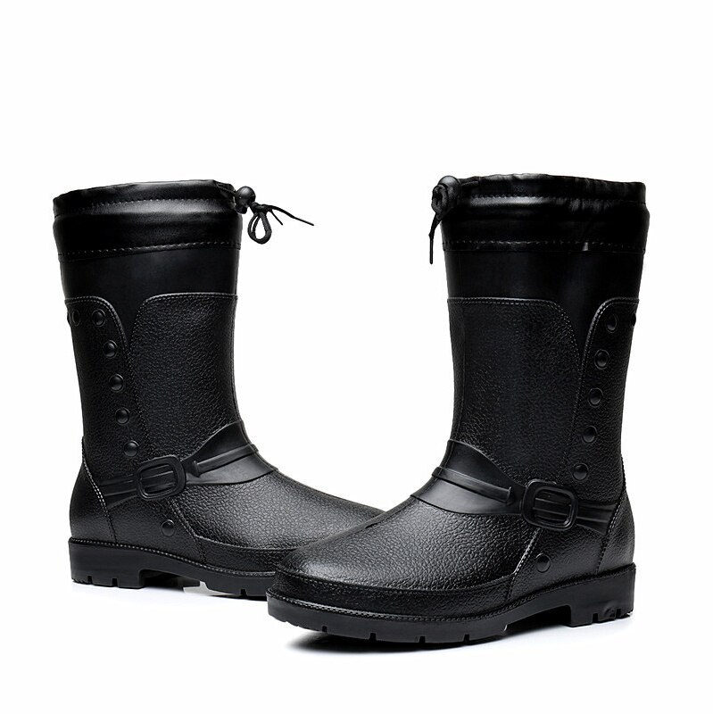 Midveau – bottes de pluie en caoutchouc pour homme, chaussures imperméables, chaudes, en fourrure de velours, collection hiver