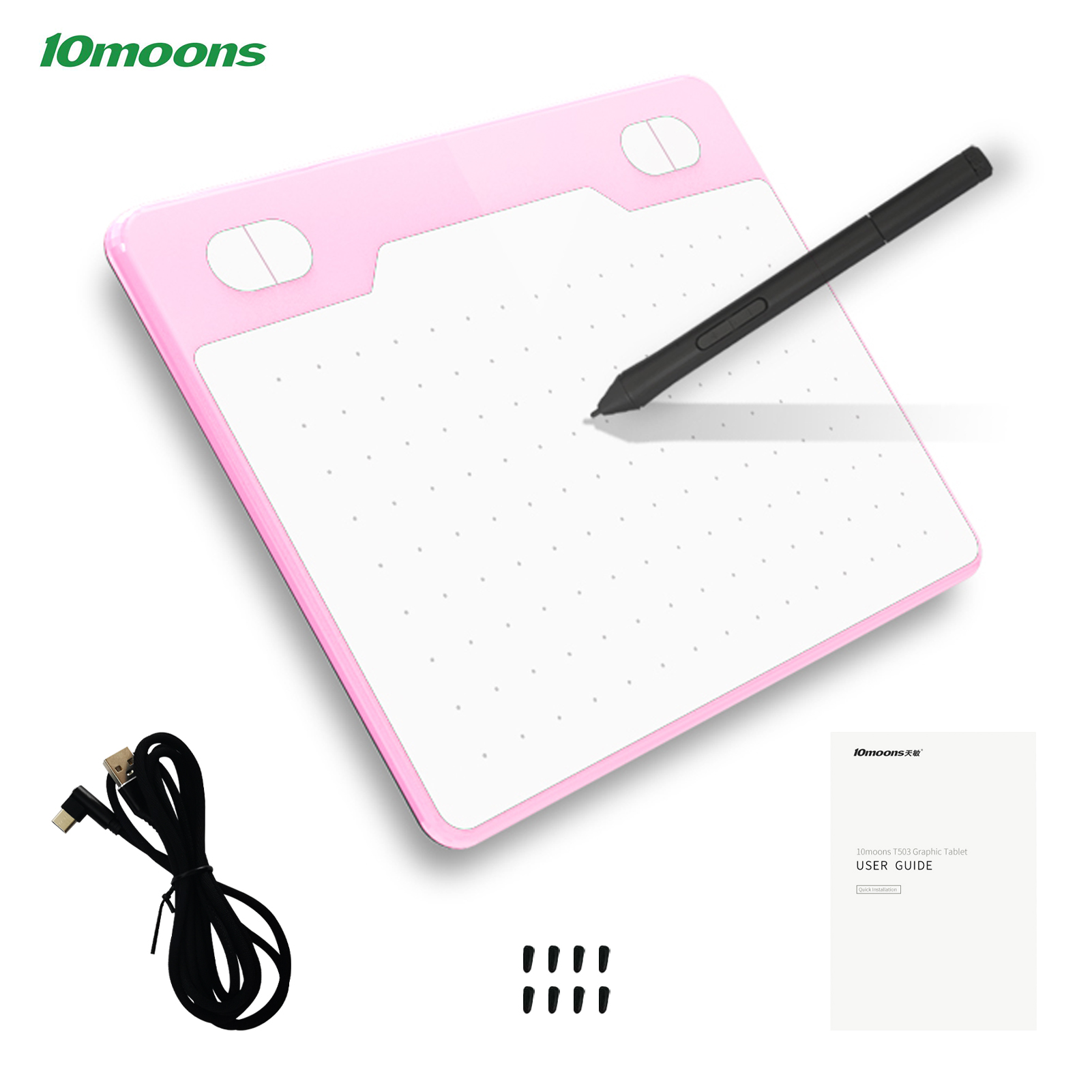10moons T503 Digital Art Graphics Drawing Tablet 6 x3.9 inches Ultralight Art Creation Sketch OTG for Drawing Designing: Pink