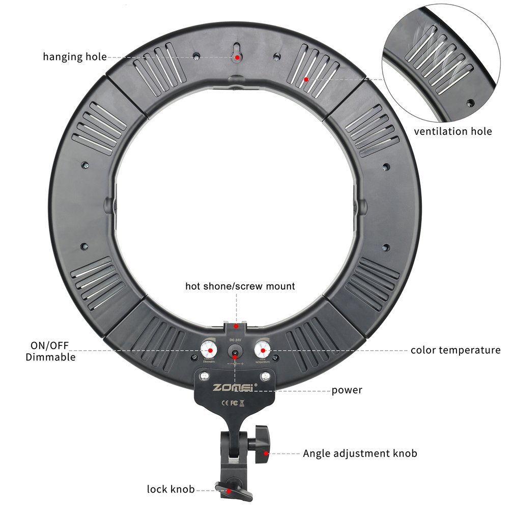 ZOMEI Photography Lighting Video Photo Studio Kit 14inch 18inch LED Ring Light For Camera 5500K US Plug With Holder