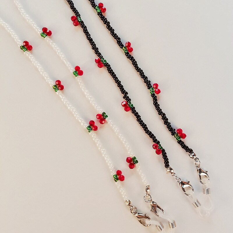 Crystal Cherry Glasses Chain Cute Transparent Beads Pearl Mask Chain Neck Straps Sunglasses Lanyard Women Jewelry
