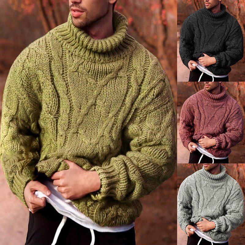 Herre loose fit rullekrave sweatere vinter tyk varm strikket pullover sweater afslappet strik outfits plus str.