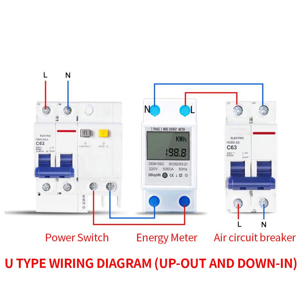 LCD Digital Single Phase Energy Meter kWh Power Consumption Meter Wattmeter Electronic Display for DIN Rail 5-80 A DDM15SC