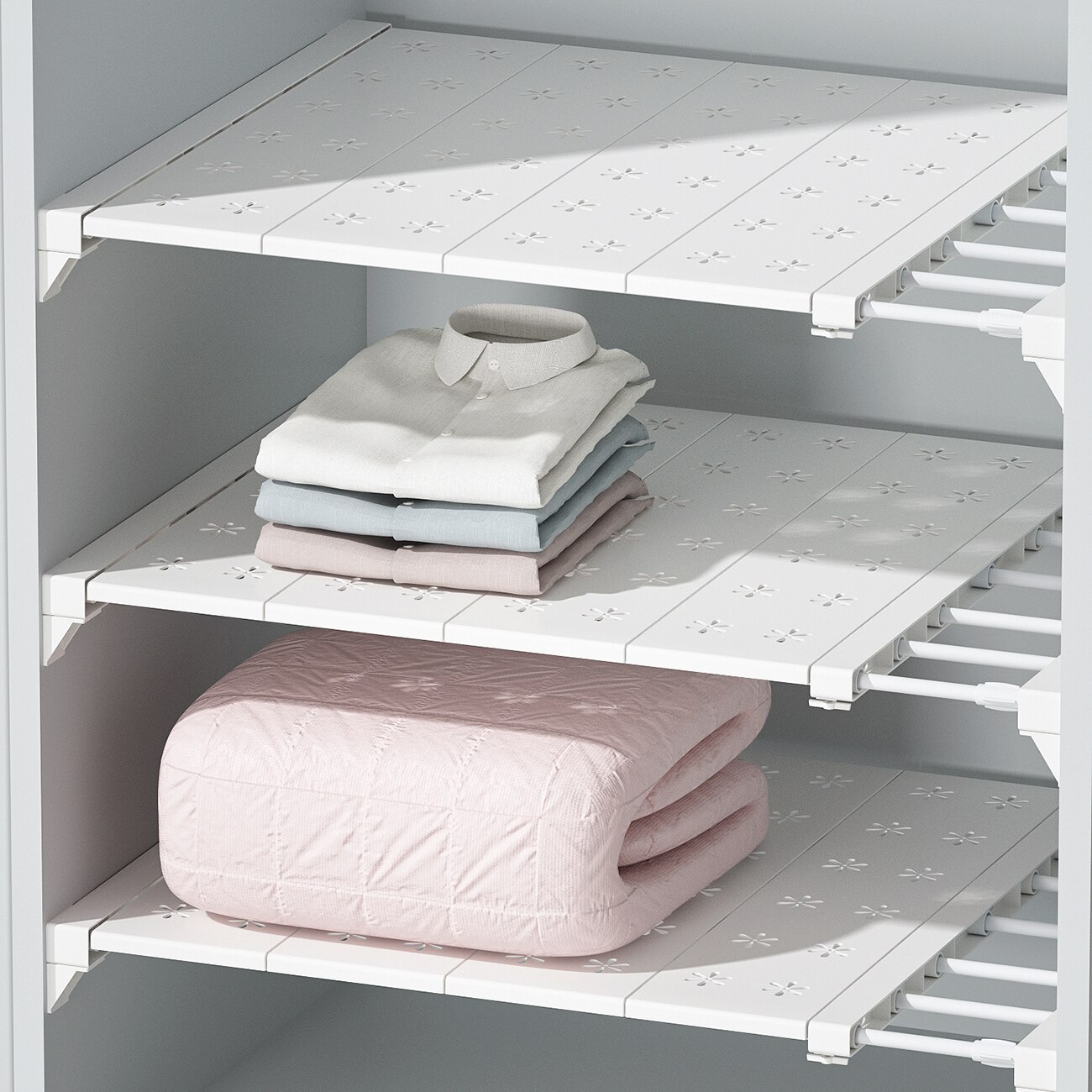 Adjustable Closet Shelf Wardrobe Storage Rack Closet Organizer Shelf Dividers Cabinets Layered Partition Home Storage Shelves