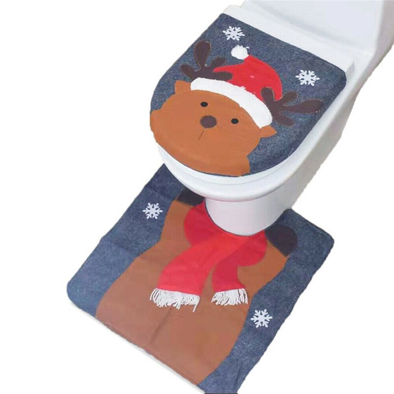3 stk jul xmas boligindretning toilet toilet sæt santa snemand elf jul badesæt (toiletbetræk + tankdæksel + kontur tæppe): Elg