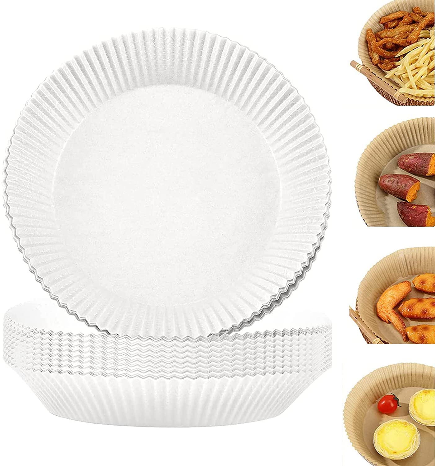 50Pcs 16cm Special Paper for Air Fryer Baking Disposable Paper Liner Non-Stick Mat Barbecue Plate Food Oven Kitchen Pan Pad: White 16cm 50Pcs