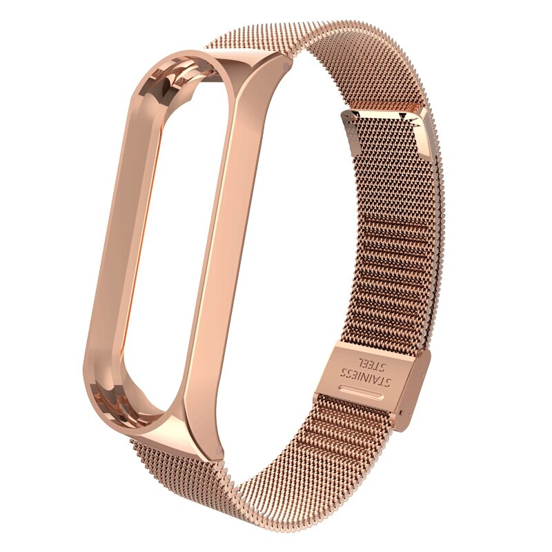 Strap For Xiaomi Mi Band 7 3 4 5 6 Wrist Metal Bracelet Screwless Stainless Steel MIband for Mi Band 7 6 4 3 5 Strap Wristbands: L / Rose Gold