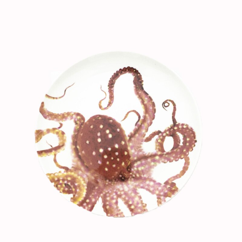 Plato de cerámica para carne, vajilla familiar de 8 pulgadas con de océano, cangrejo, pulpo, pescado, mariscos y comida rápida, ideal para de Navidad, 1 unidad: octopus